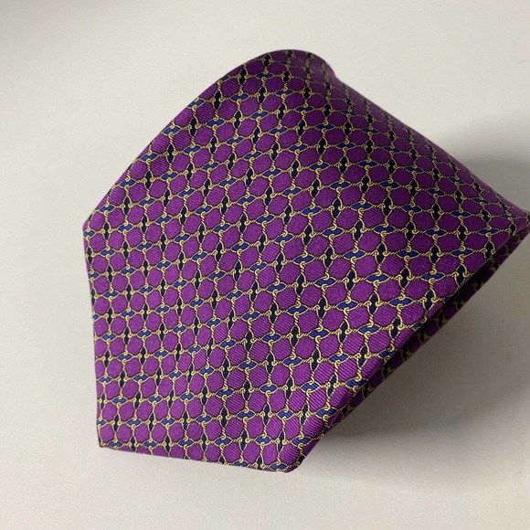 Brooks Brothers Makers Purple Blue Yellow Chain Tie Necktie Silk 58.5" 3… - Picture 7 of 8